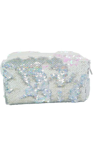 Spring Fling Sequin Makeup Bag - White